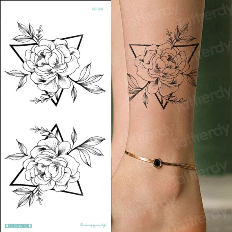 Geometric Rose Temporary Fake Tattoo Sticker set of 2 - Etsy Sweden